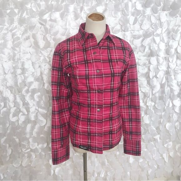 Street & Steel Tops - Street & Steel Womens Pink Plaid PADDED Motorcycle Snap front shirt Small